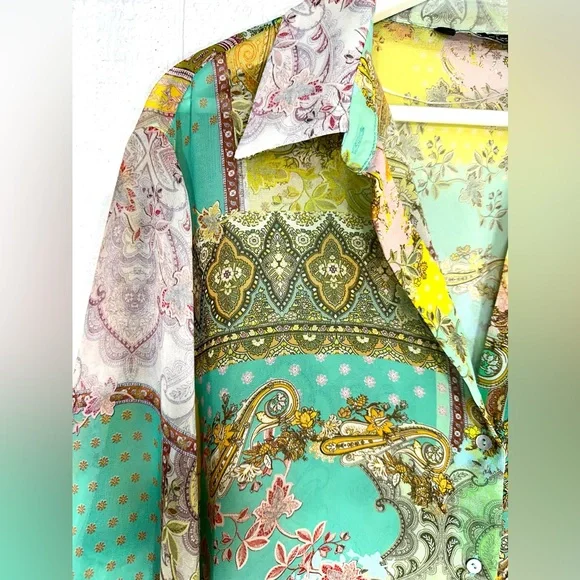 Zara sheer patch work button down shirt - Picture 3 of 11